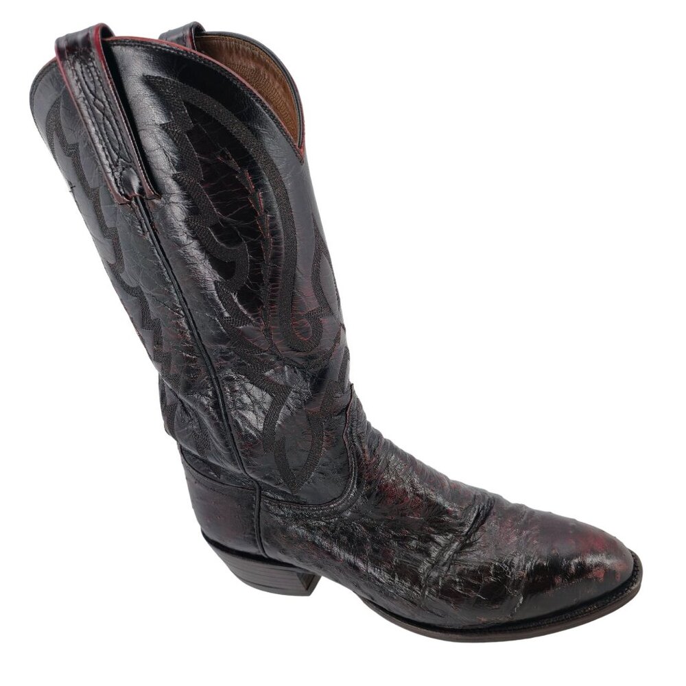Lucchese 2000 Ostrich Neck Double-row Pegged 9D Black Cherry Cowboy Western Boot - Picture 2 of 16